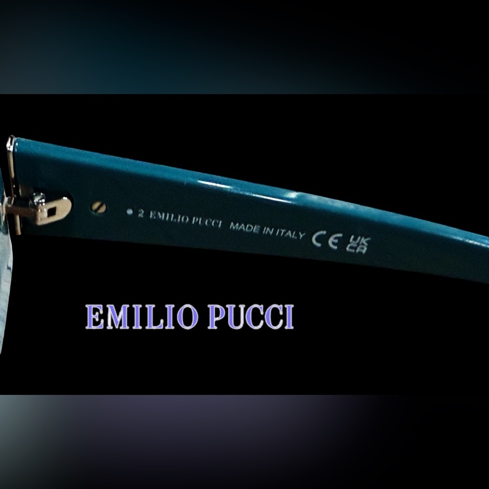 Emilio Pucci Multicolor Patterned Round Sunglasses w Teal Temples new with case! - Picture 7 of 9